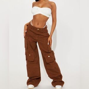 Tall High Rise Cargo Jeans | Brown | Size 7